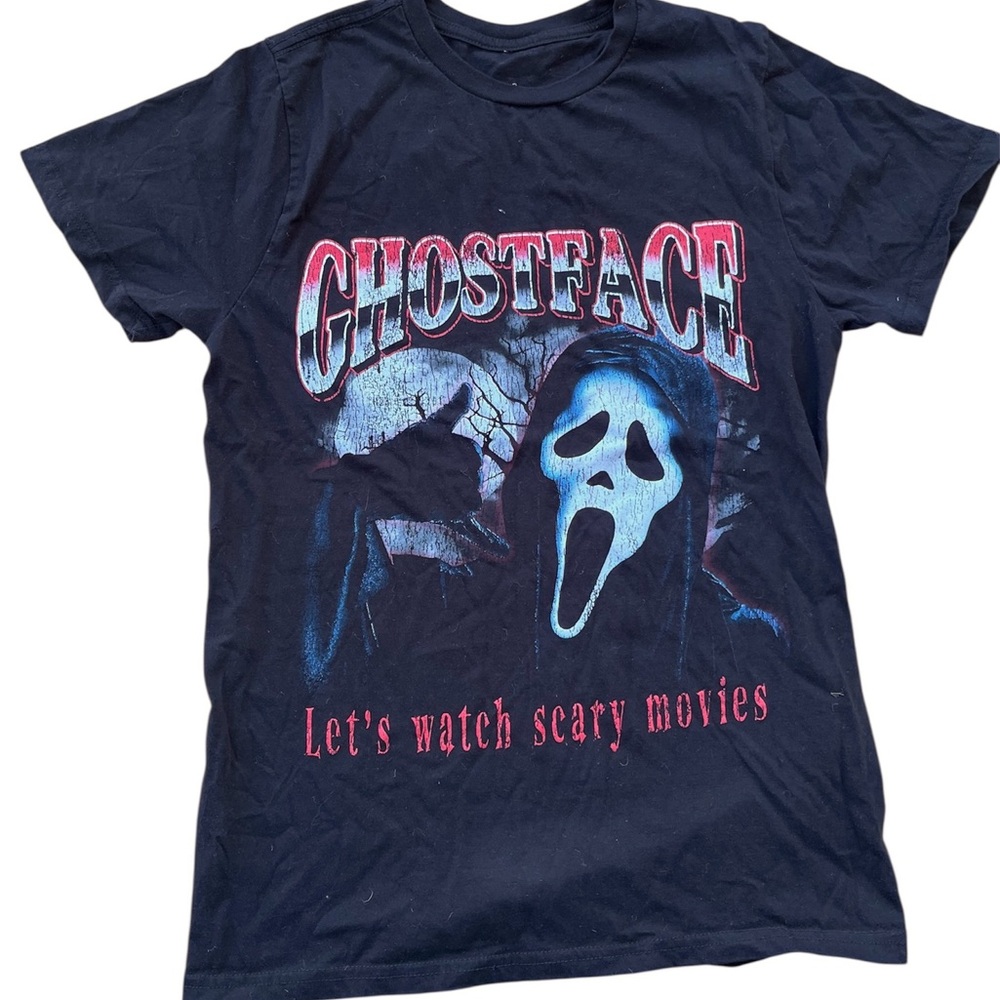 Ghost Face Shirt Womens S Black Crew Neck Short Sleeve Graphic Halloween